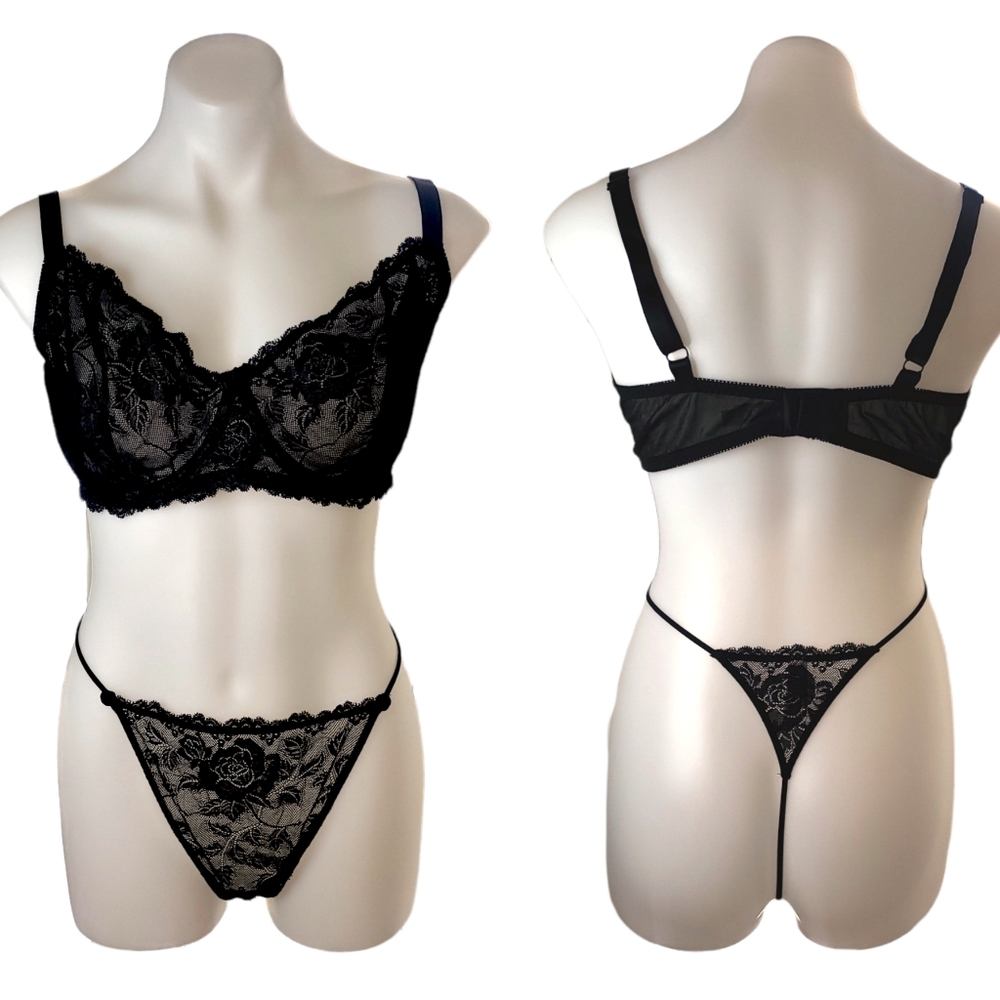 Victoria's Secret Vintage Lace Floral Demi 40DD, Bikini Panty XXL, V-String XXL